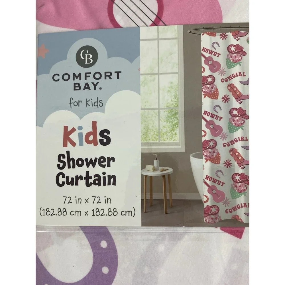 Cowboy Boots/Hats Kids Shower Curtain 72 In X 72 In Cowgirl Theme Pink/White NEW
